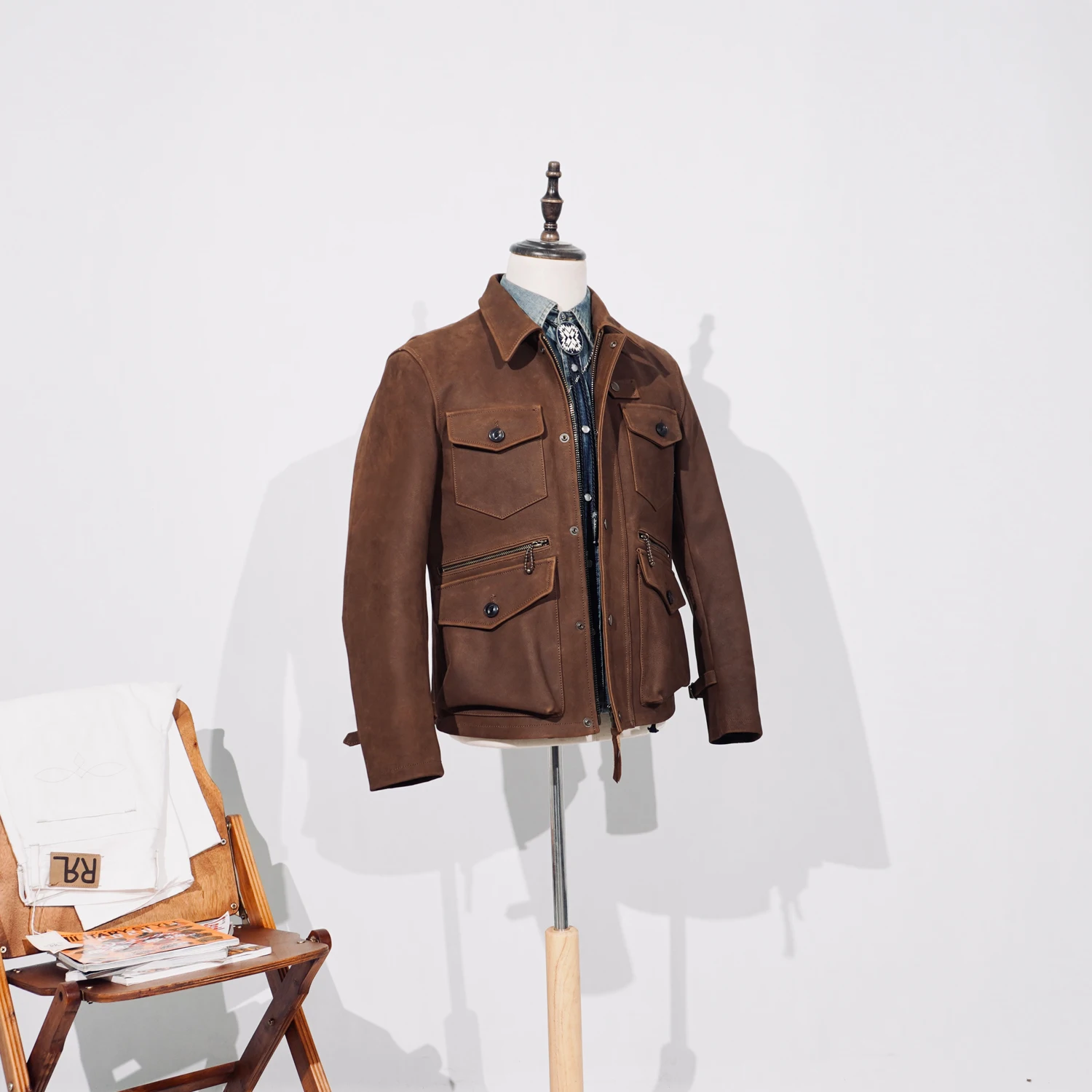 

Tailor Brando Американская винтажная мужская классическая кожаная куртка сафари из цельнозерновой яловой кожи с четырьмя карманами