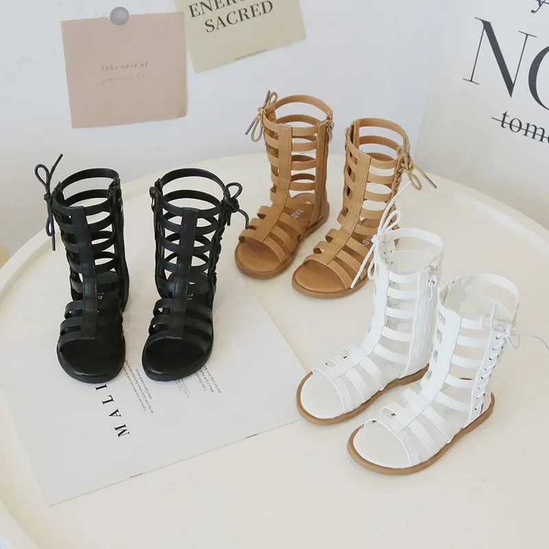 Children Sandals 2024 Summer Fashion Soft Sole Anti-slippery Comfortable Korean Style Trendy Cool High Bang Roman Beach Shoes