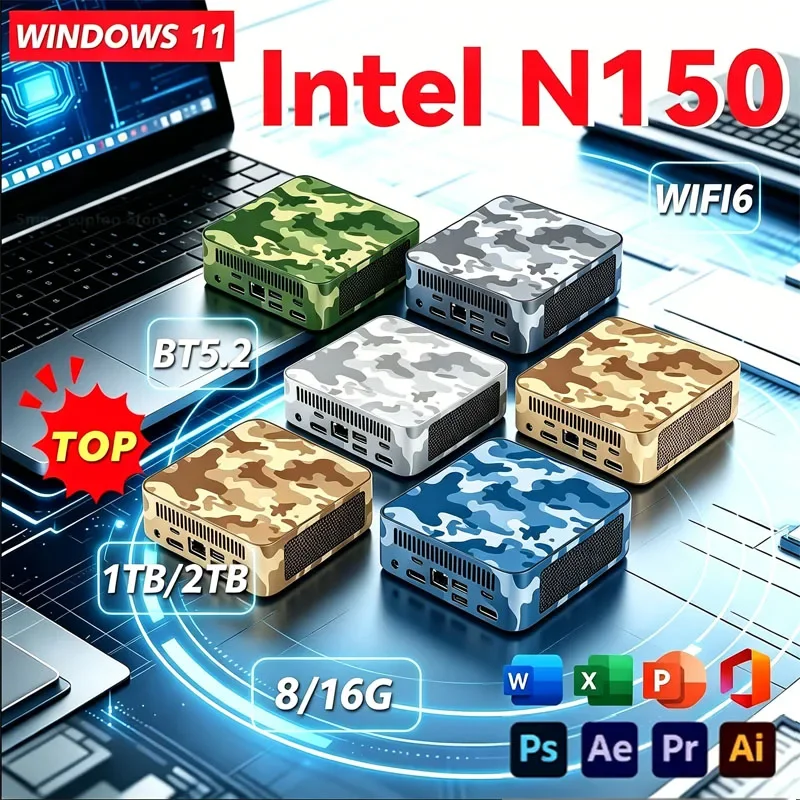 

2026 Mini PC Intel N150 Windows 11 Pro Desktop PC Gaming Computer 16GB DDR4 512GB/1TB SSD WiFi6 BT5.2 4K Pc Desktop