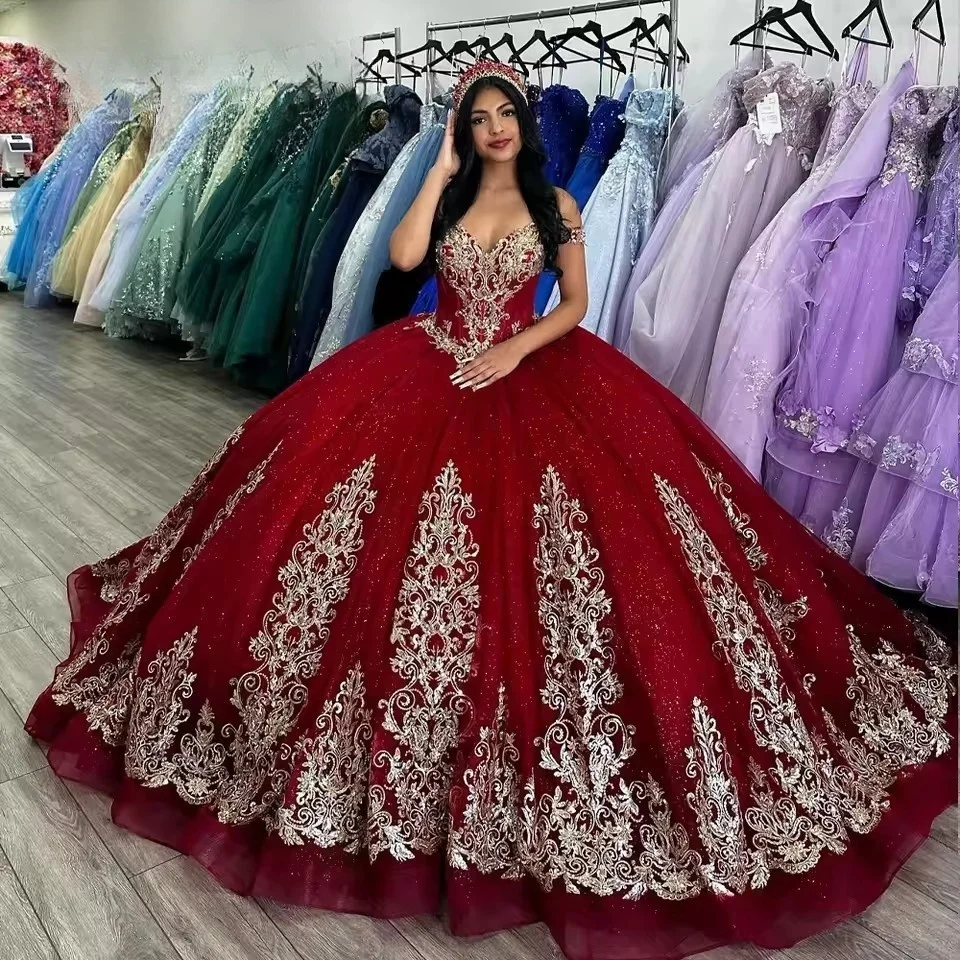 Гламурные кружевные аппликации Quinceanera платья для девочек с открытыми плечами Дубай Vestido De 15, Quinceaneras Morado по индивидуальному заказу