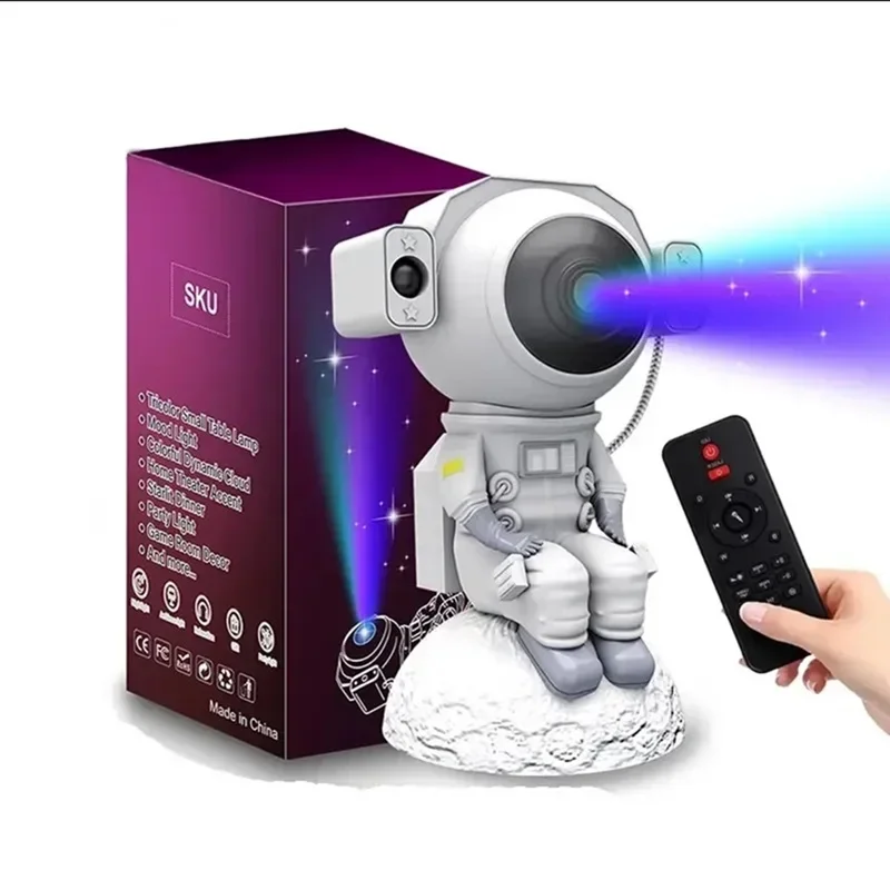 Remote controlled astronaut shaped bedside multi-color starry sky small night light decoration for children's bedroom and living