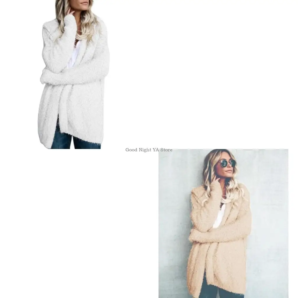 Women's Oversized-Fit Hooded Open Sweatshirt Cardigan Open Front Long Sleeves Chunky Long Sweater Coats for Female Lady