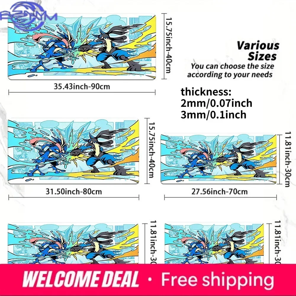 Blue Comic Style Anime Creatures Fighting Splash Art Mouse Pad, Rubber Non Slip Desk Mat for Gaming Desktop Decor