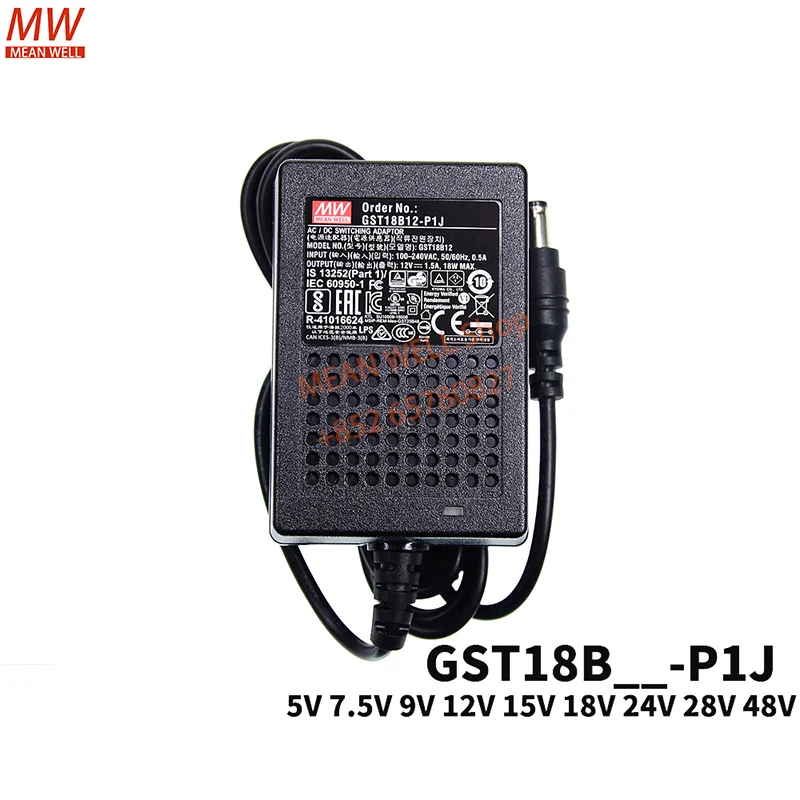 MEAN WELL Power Supply Original 18W AC-DC Reliable Green Industrial Adaptor GST18B12-P1J GST18B24-P1J 05 07 09 15 18 28 48-P1J
