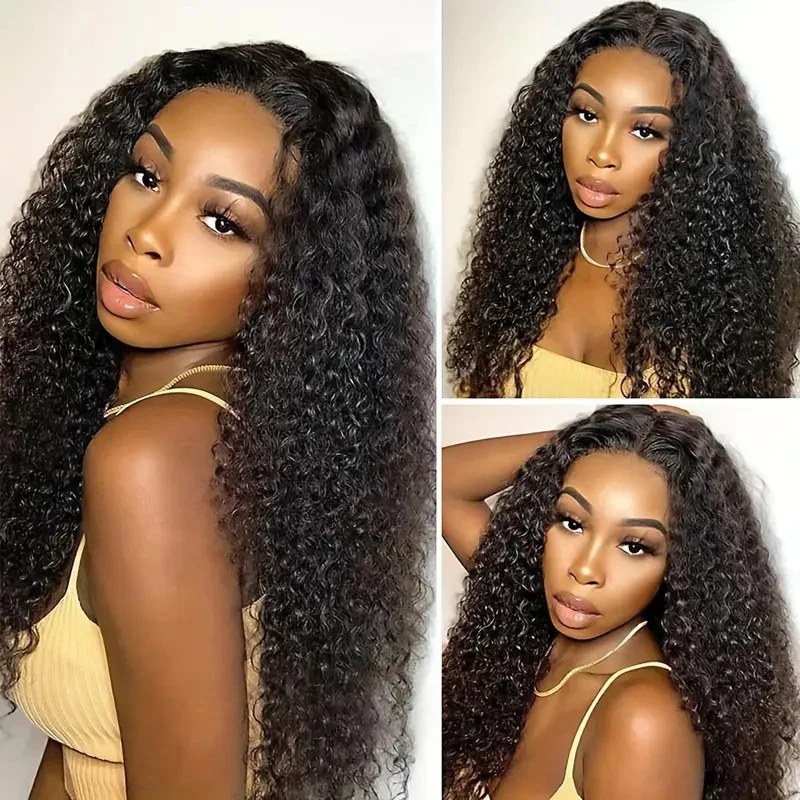 

Wig with middle parting, black African-style small curly long hair, can be labeled