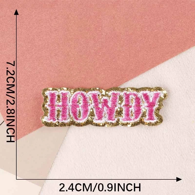 5 Stück/HOWDY, Schmetterling, Blume, Buchstaben Chenille-Aufnäher Kleiderapplikationen Aufkleber Bestickte Aufbügelbare Patches, DIY Nähzubehör – Detail 6
