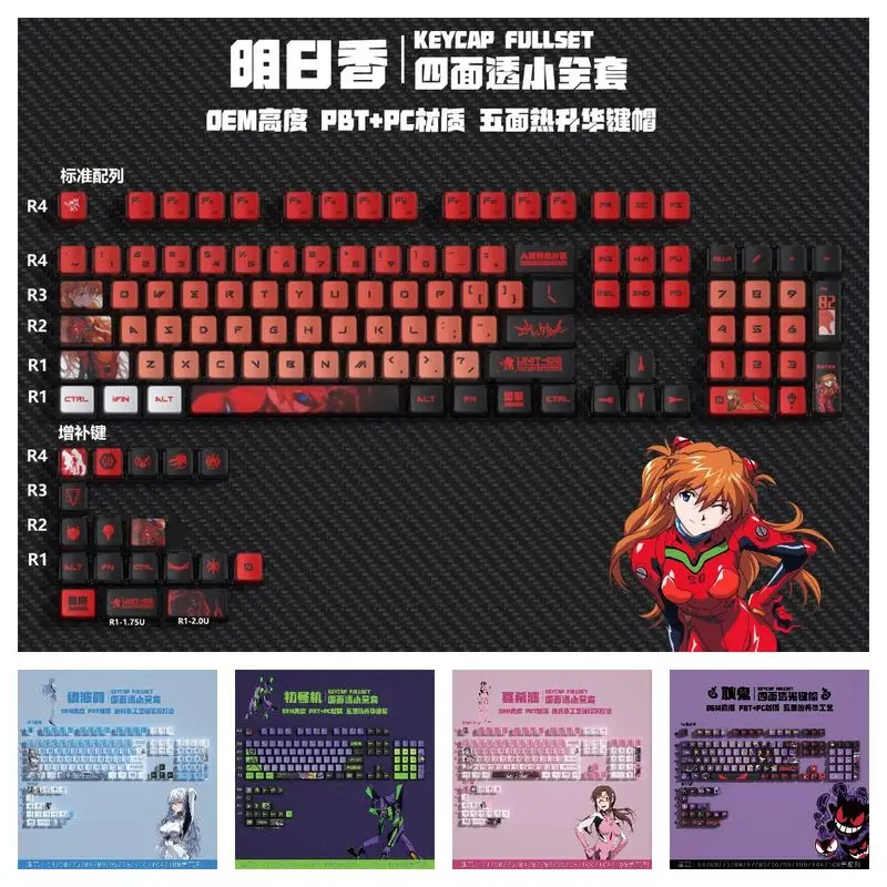 

New Pbt Rebuild Of Evangelion Anime Figure Four Sided Side Transparent Pbt Thermal Sublimation Transparent Crystal Key Cap Gift