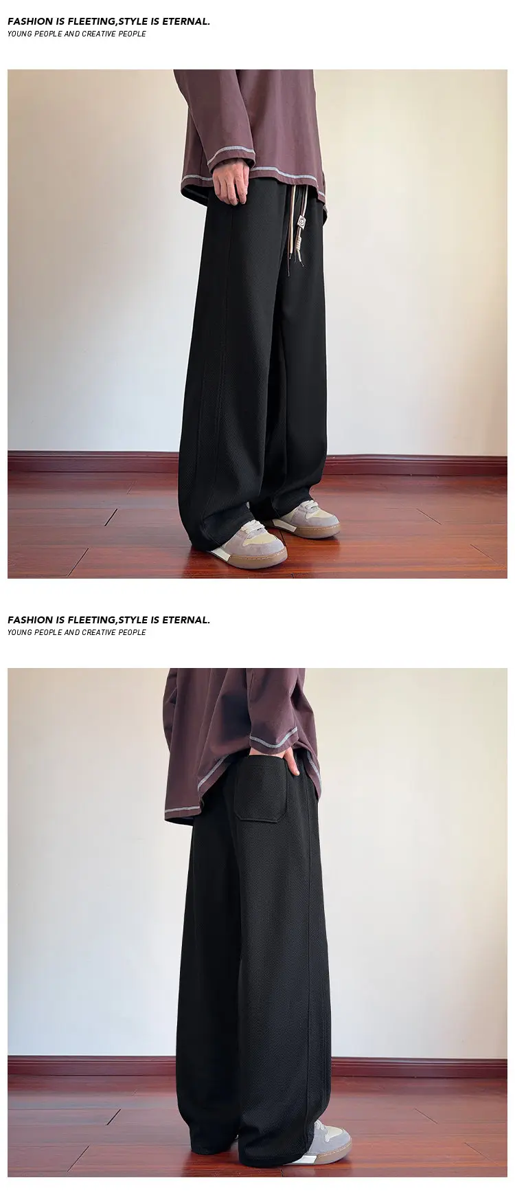 Herren-Sweatpants mit Kordelzug, weitem Bein, einfarbig, elastischer Bund, lockere, gerade geschnittene Hose, Streetwear, Freizeit- und Alltagshose. – Detail 20