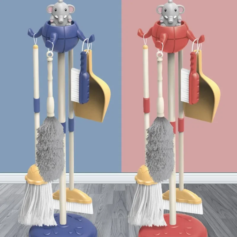 Children's Simulation Cleaning Tools Set - Cartoon Mini Housework Supplies Kit with Broom Mop Bucket, Kids Playhouse Toys