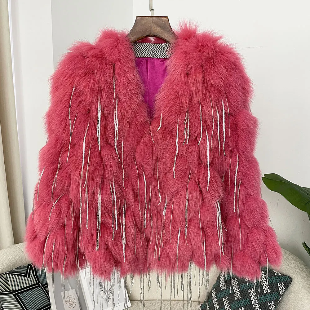 

Reality Fur Jacket Fox Fur Luxury Fashion Winter Thick Natural Fox Fur Coat Warm Jackets Hot Sales New Tassels Fur Women Coats
