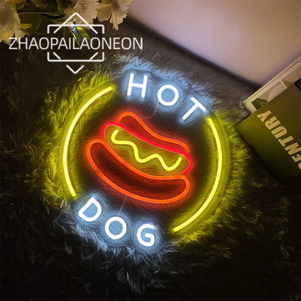 

Hot Dog Neon Led Sign Shaped Pizza Hamburger Food Neon Signs Neon Light Up Wall Art Decoration Restaurant LED Lamp Home Decor