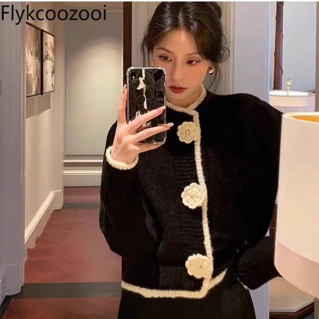 Kleine Strickjacke, lockeres Oberteil, Oberbekleidung im französischen Stil, Blume, neuer Stil, Diego Diego Diego Diego, Pullover für Damen, Strickjacke