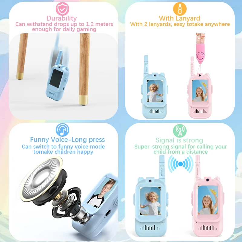 Video Walkie Talkies voor Kinderen, 2-pack, Oplaadbare Intercom Walkie-talkie, Schattig 2 Inch Scherm, Eén-Knops Oproep, Kinder Video Intercom