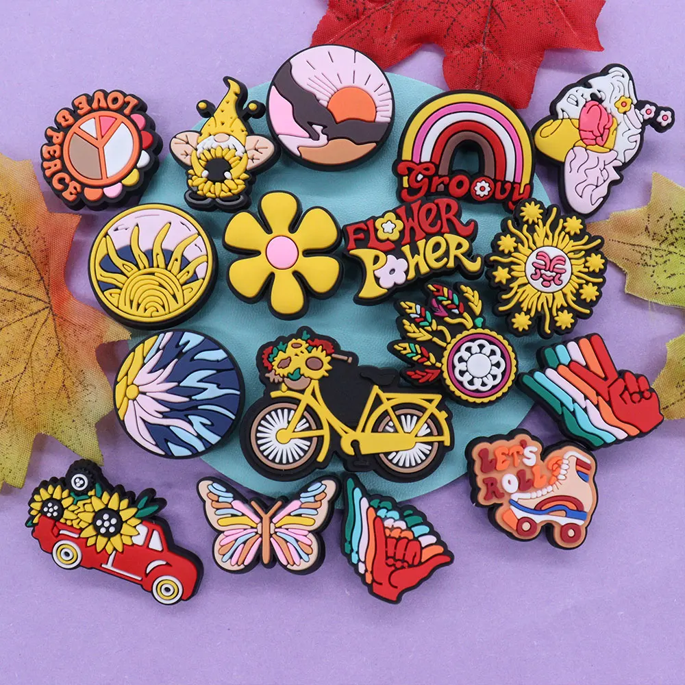 

Wholesale 50pcs PVC Shoe Charms Sunflower Rainbow Butterfly Sun Accessories Sandals Decorations For Kids X-mas Gifts