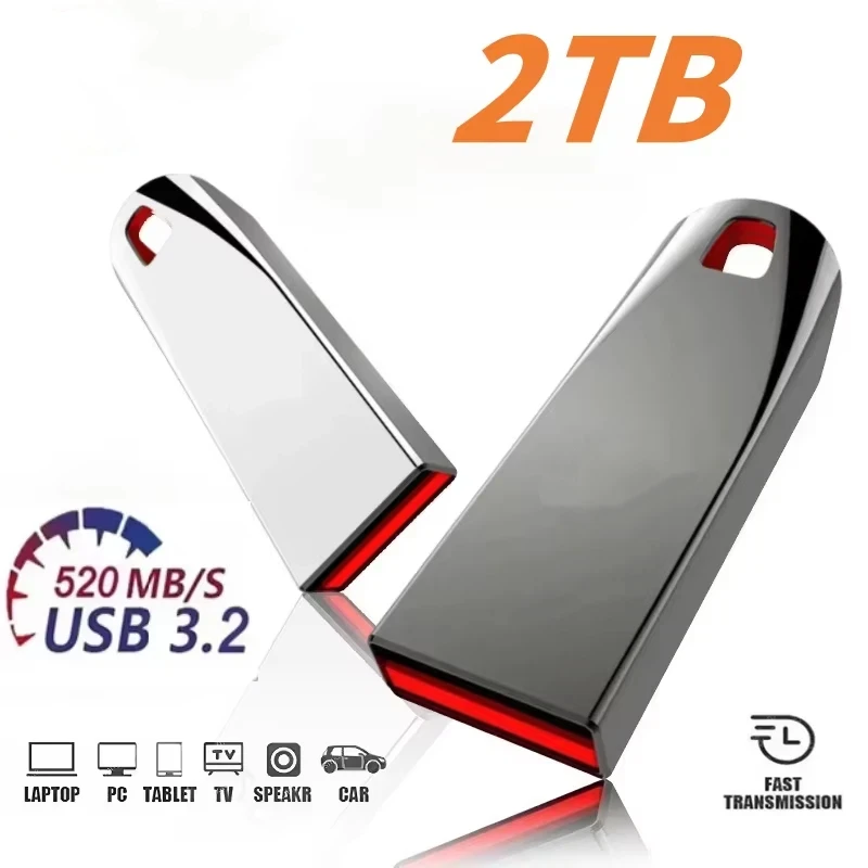 Unidad Flash USB 3,2 de Metal de 2TB, disco U portátil resistente al agua de alta velocidad, transferencia de almacenamiento de datos, palo de almacenamiento de memoria duradero y confiable