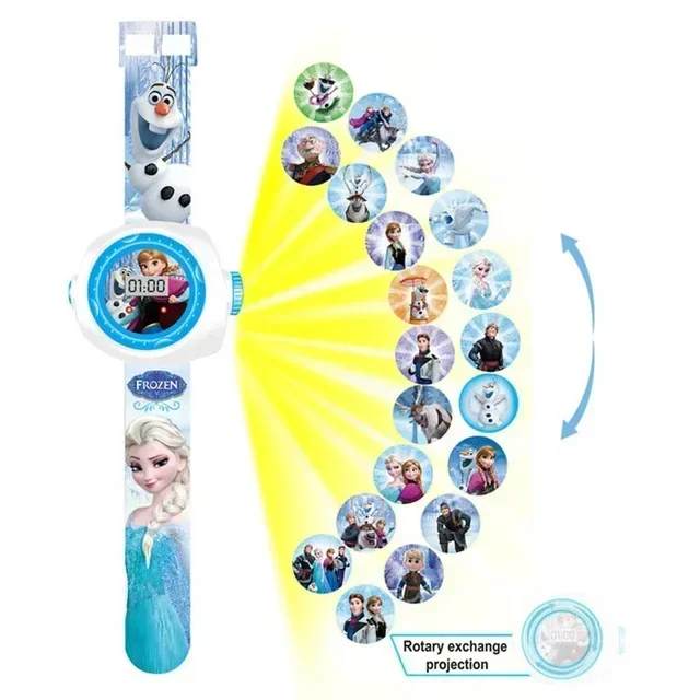 Disney Animation Frozen 3D Projection Watch Elsa Princess Anna Cute Watch Children\'s Cartoon Toy Clock Girl Birthday Gift