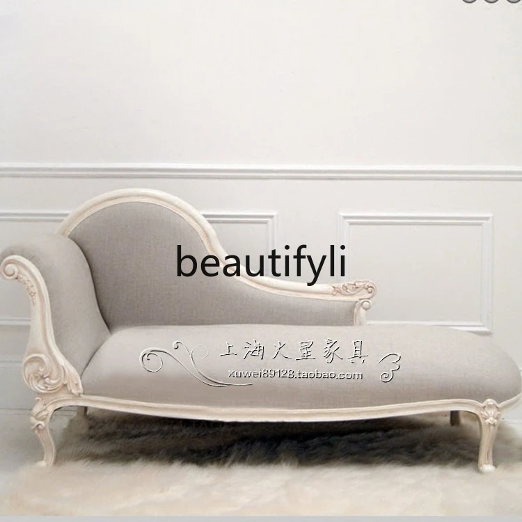 

American rural solid wood fabric concubine couch antique and old concubine sofa living room furniture