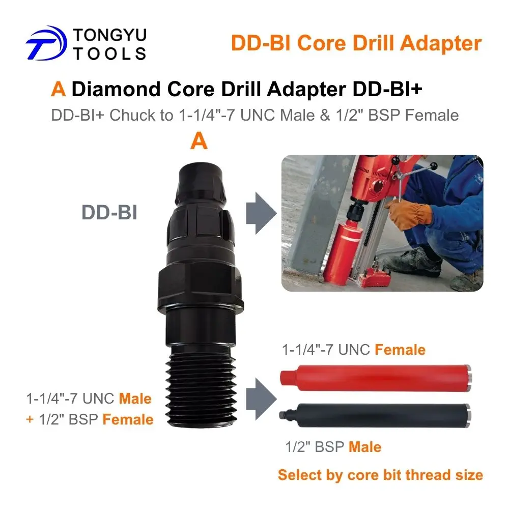 Kernbohrer-Adapter DD-BI auf 1-1/4"-7 UNC-Außengewinde & 1/2" BSP-Innengewinde für Hilti DD100 DD110W DD120 DD130 – Detail 6