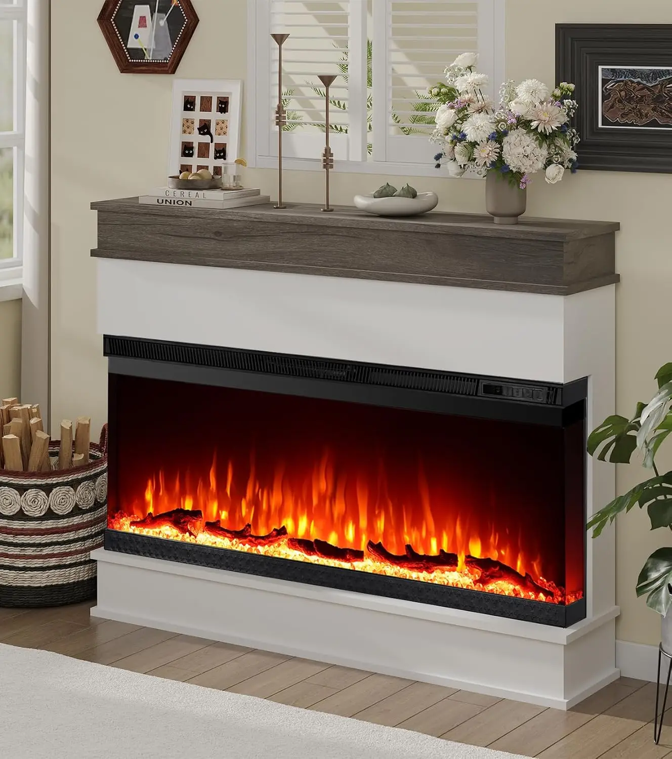 3-Sided Electric Fireplace Insert Minimalist Mantel 12-Color Flame 1500/750W Heater Remote Log & Crystals 40