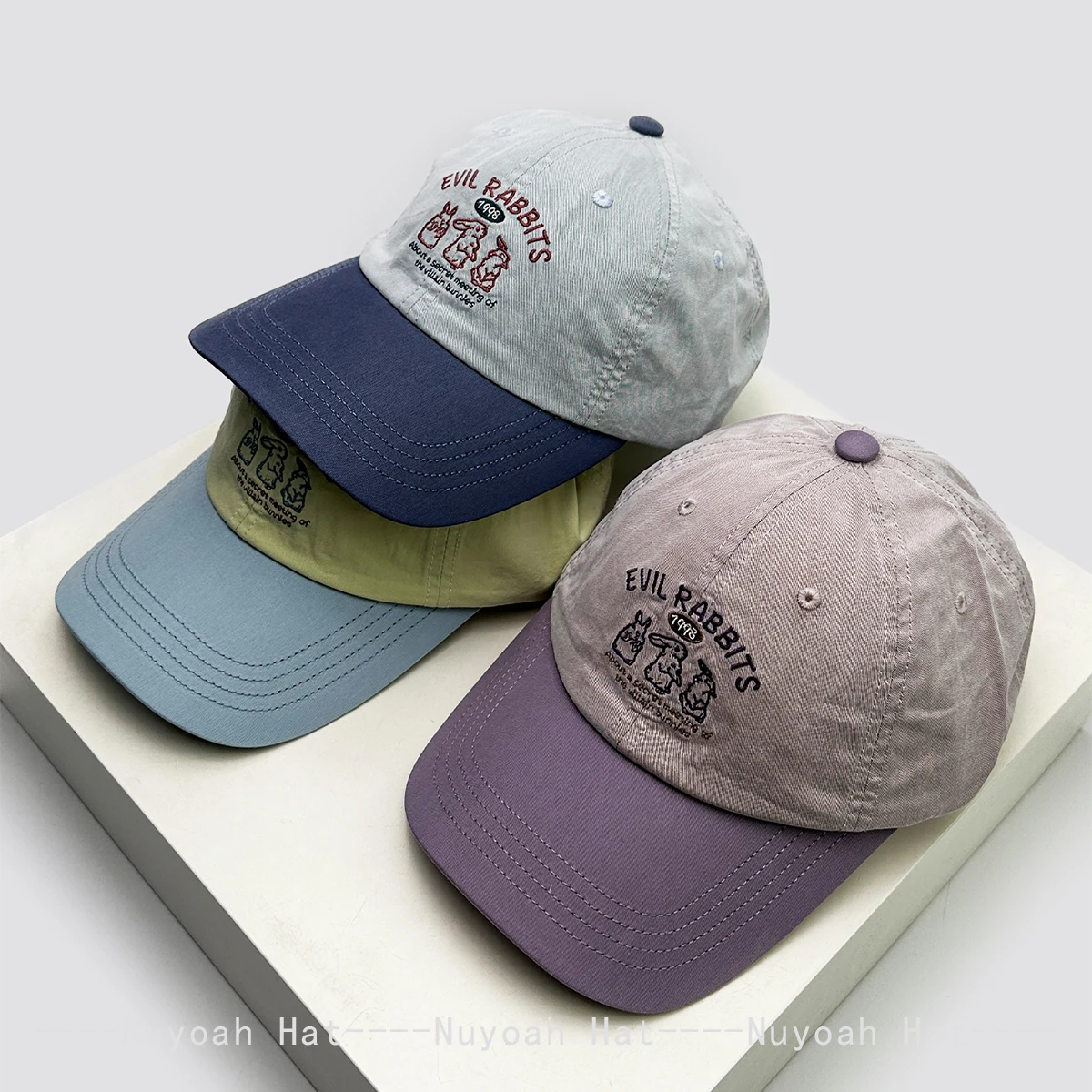 

New Men Women Cute Color Block Embroidered Rabbits Letters Baseball Hats Sunshade Sweet Versatile Cartoon Peaked Caps Fashion
