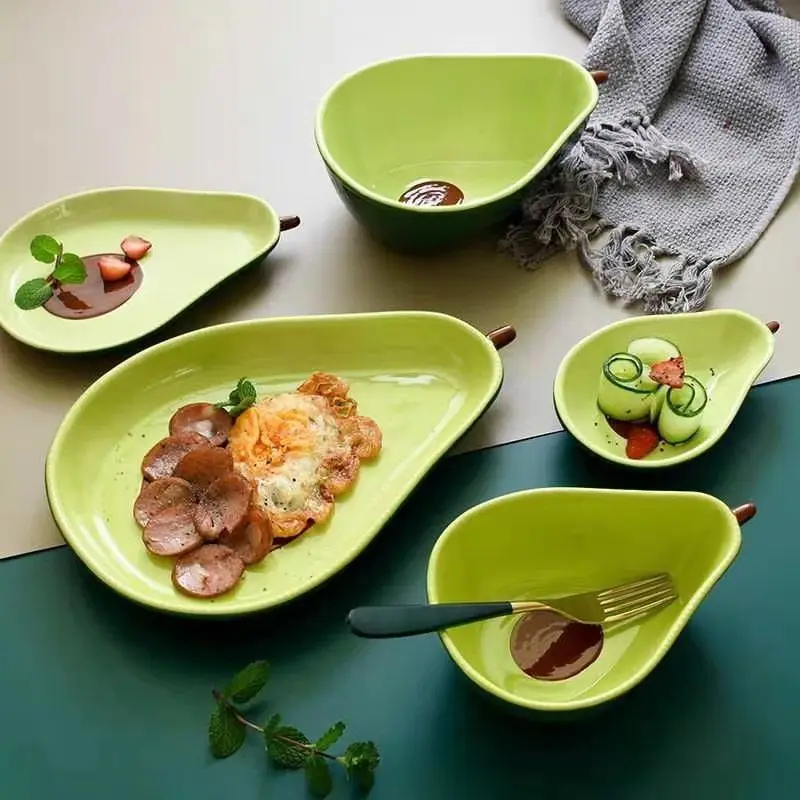 Creative Tableware Ceramic Bowls Household Bowls Plates Avocado Sets Fruit Plates High-end Cute Girl Hearts Salad Bowl Tableware