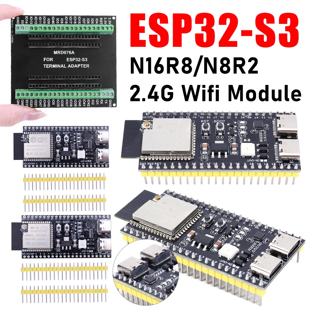 ESP32-S3 N16R8 N8R2 Placa de desarrollo Dual tipo C Placa de expansión WiFi Módulo Wifi 2,4G para placa de desarrollo Arduino ESP32 S3