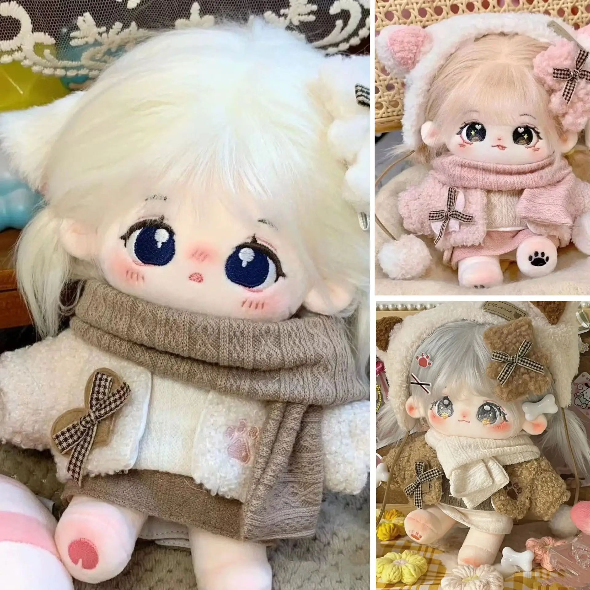 

Cute 20cm Doll Clothes Soft Winter Plush Outfit Warm Scarf Coat Skirt Set for Stuffed Plush Cotton Dolls Dress Up Accessories