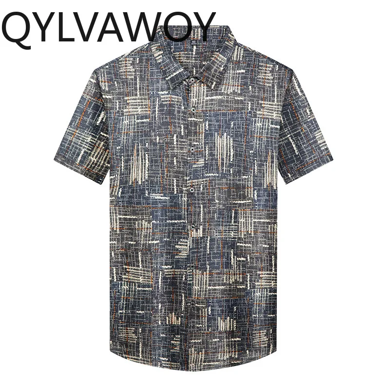 

QYLVAWOY 90.8% Mulberry Silk Men's Shirts High-end Shirts for Man Printed Summer Shirt Short Sleeve Heavyweight Clothes Casual