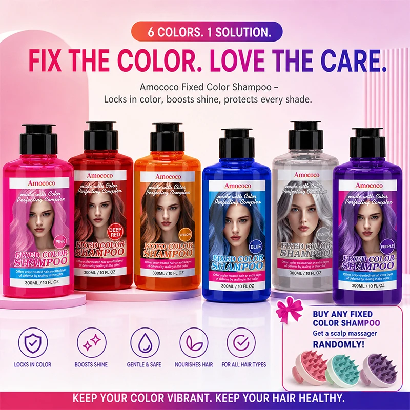 Amococo Color Depositing Shampoo 300ml for Colored Hair Hair Color Refresh Shampoo Color Care Shampoo for Women Men Temporary Hair Color Shampoo with 6 Shades Moisturizing Hair Wash for Daily Use