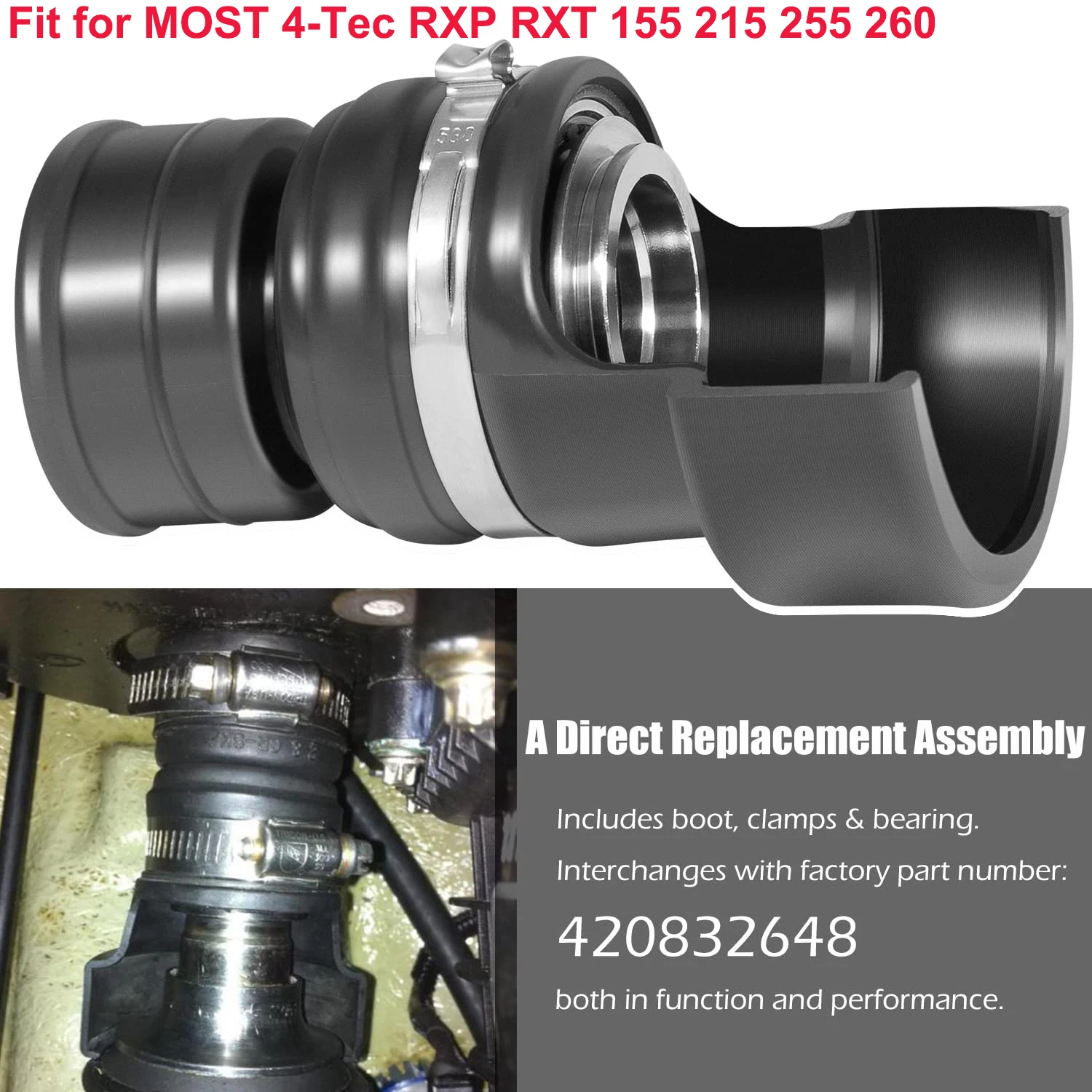 Oil Pump Drive Shaft Bellow Boot and Bearing Kit 420832648 Replace for MOST 4-Tec RXP RXT 155 215 255 260 Maintance Engines