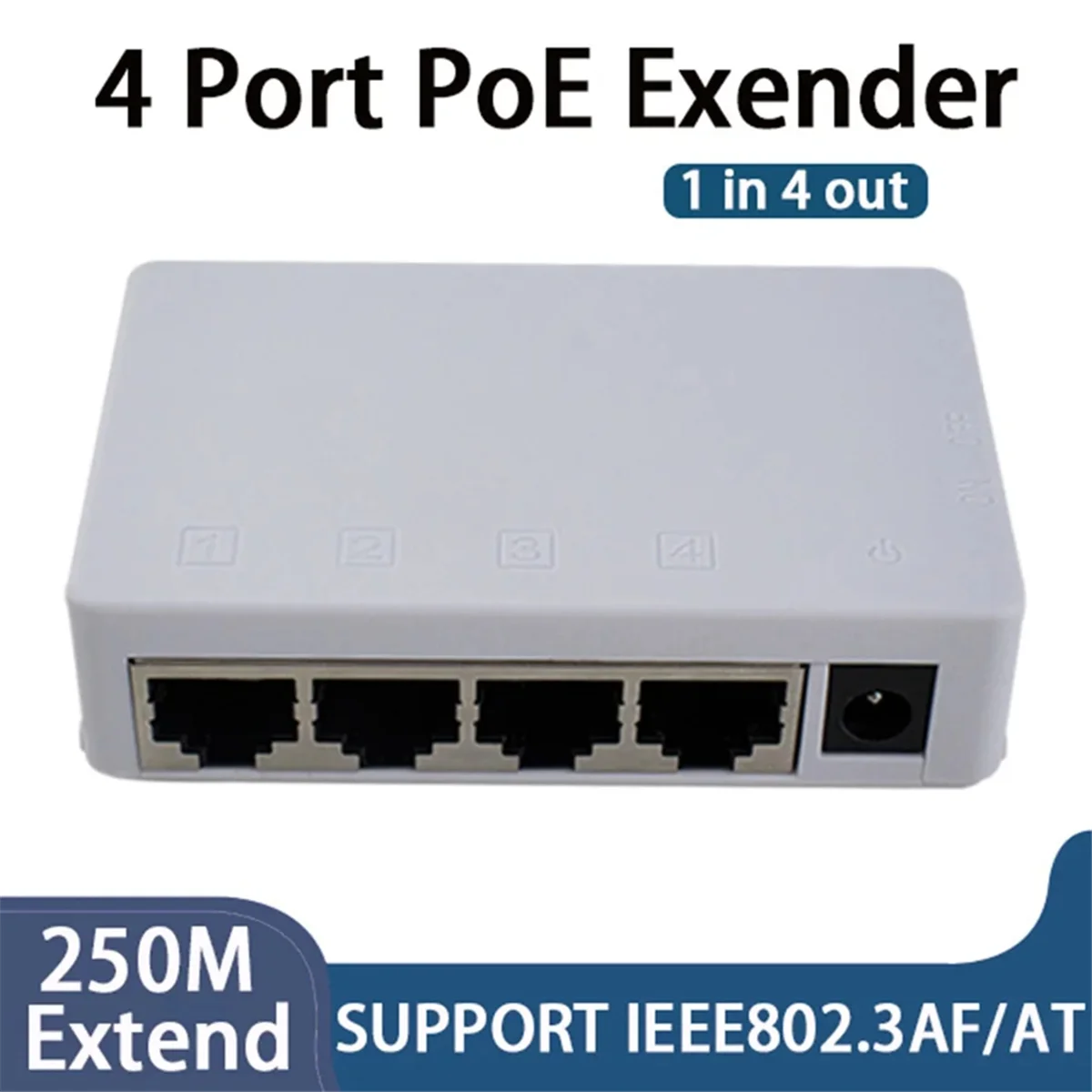 HOT 4 Port POE Extender 100Mbps 1 in 4 Out 250 Meters Network Switch Repeater IEEE802.3af/At for PoE Switch NVR IP Camera