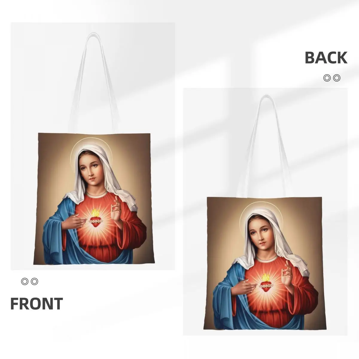 Heart Of Mary Catholic Canvas Tote Bag Fashion Large Capacity Grocery Bag for Women Christ Christian Student Bags