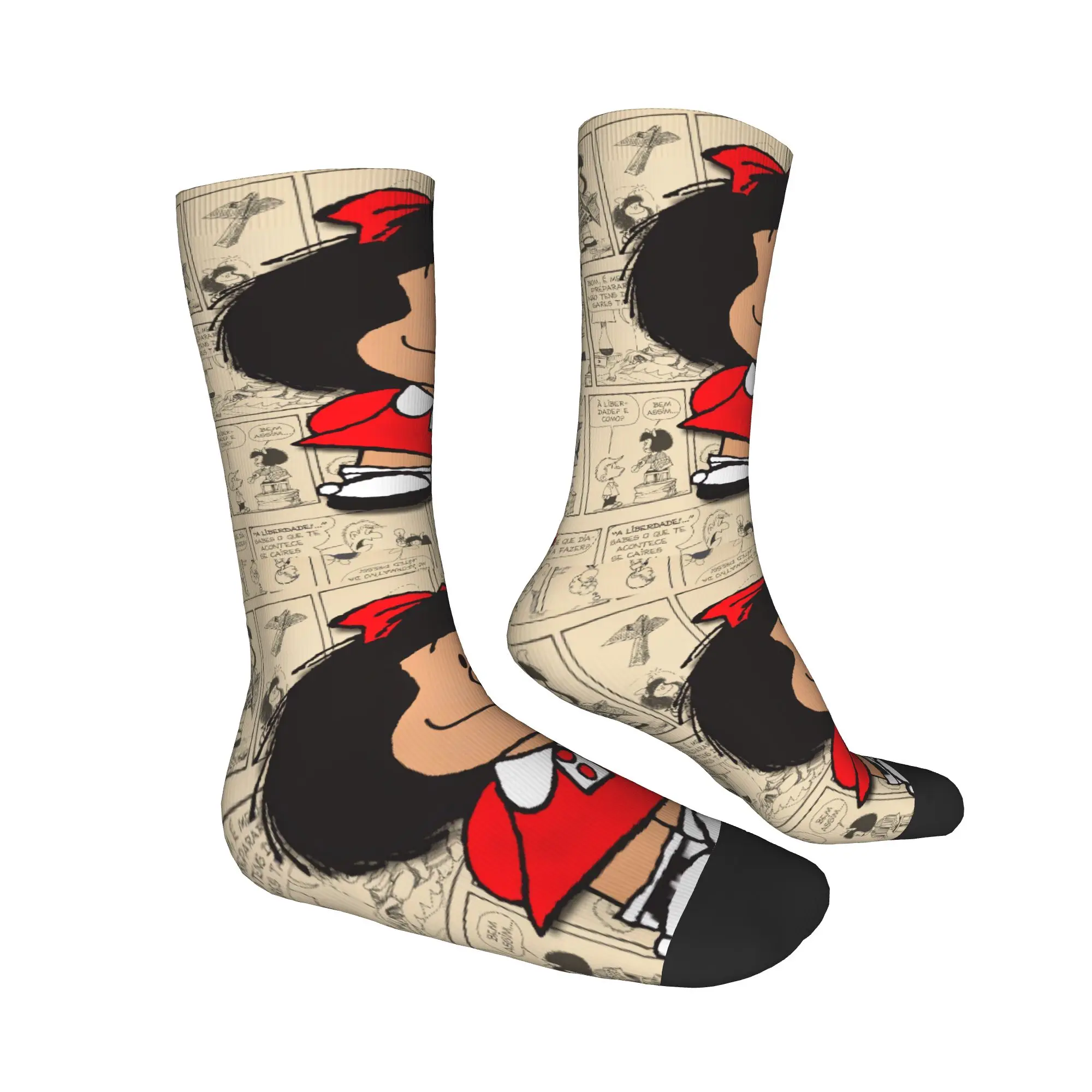 Fashion Mens Vintage Mafalda Manga Socks Unisex Warm Comfortable 3D Printed Quino Comic Cartoon Crew Socks