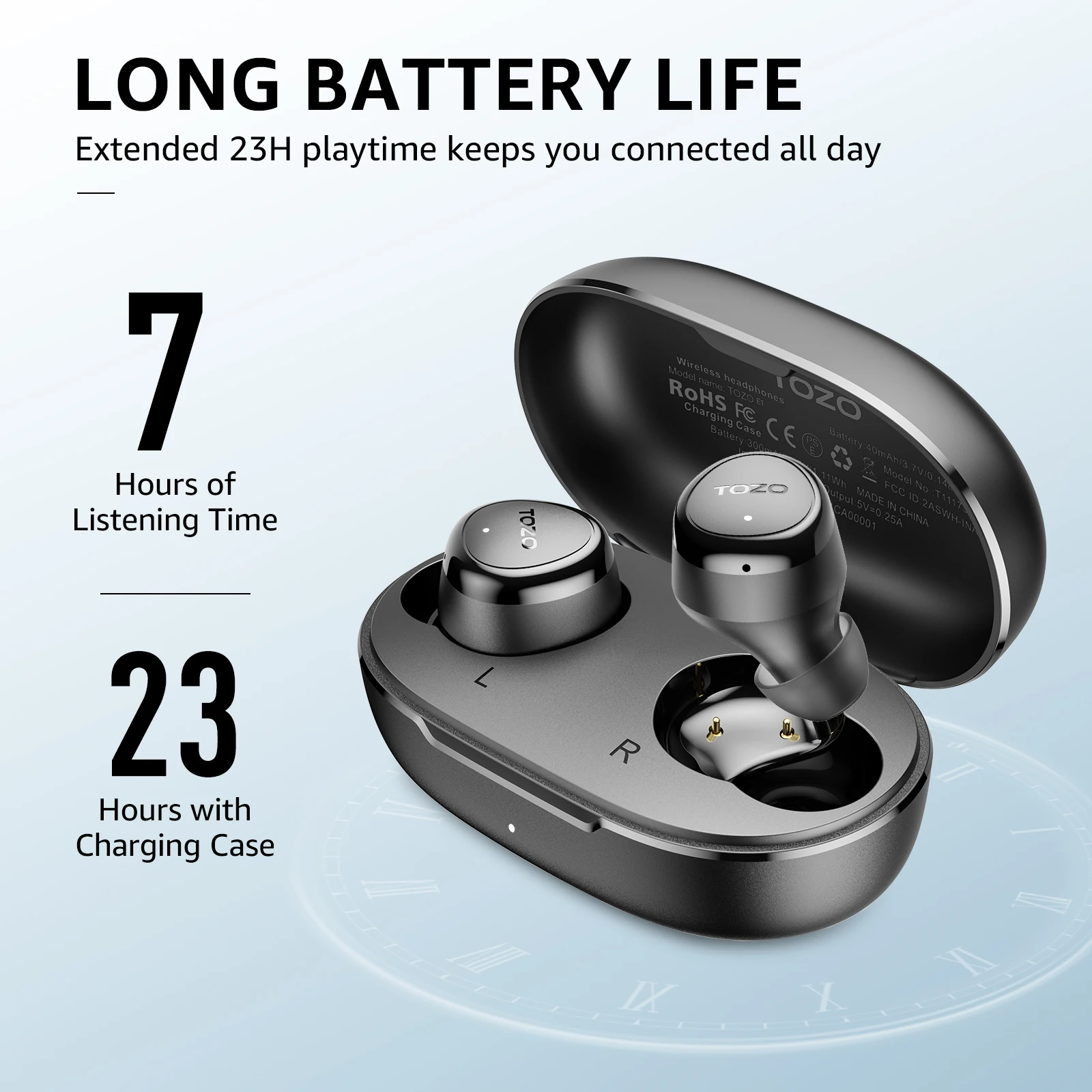 2024 Brand New TOZO E1 Built in Mic Earbuds in ear Ergonomic Headsets Wireless Charging IPX6 Waterproof 32 EQs APP Support