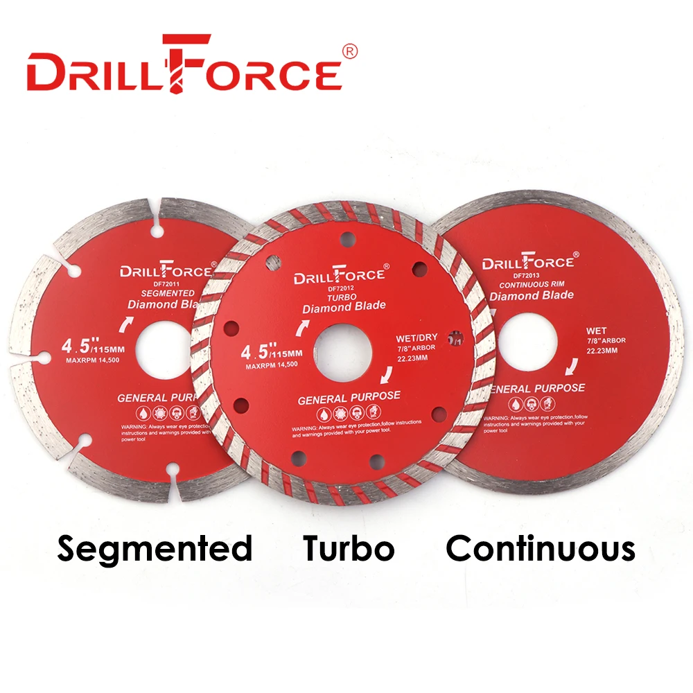 

DRILLFORCE 3PCS Dia 115mm Diamond Saw Blades Continuous/Segmented/Turbo Rim Dry Wet Porcelain Tile Cutting Disc Marble Circular