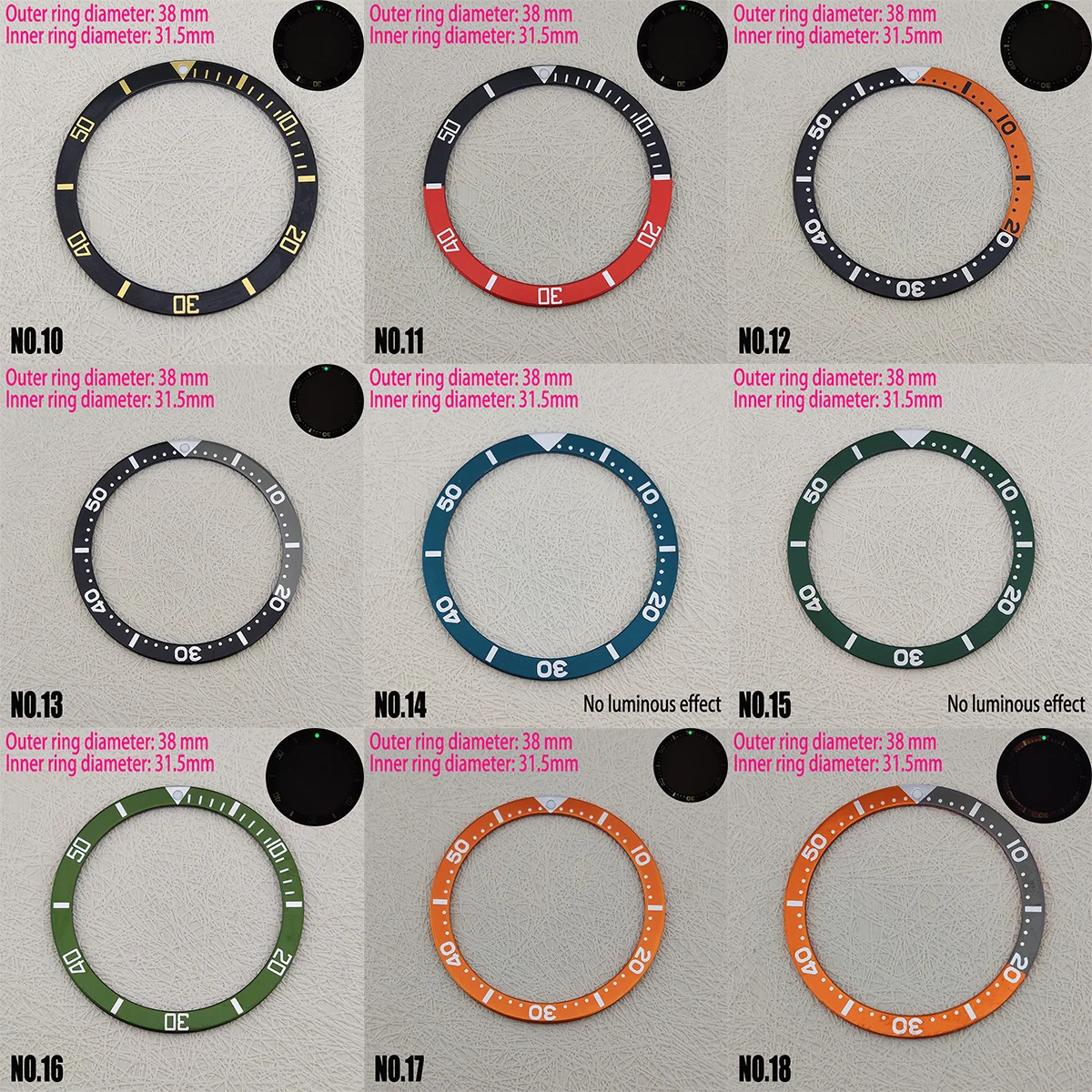38mm*31.5mm Bezel Flat Aluminum Bezel Insert Ring NH35 Case Replacement Accessories NH36 Case nh35 Watch Parts OD 38mm ID 31.5mm