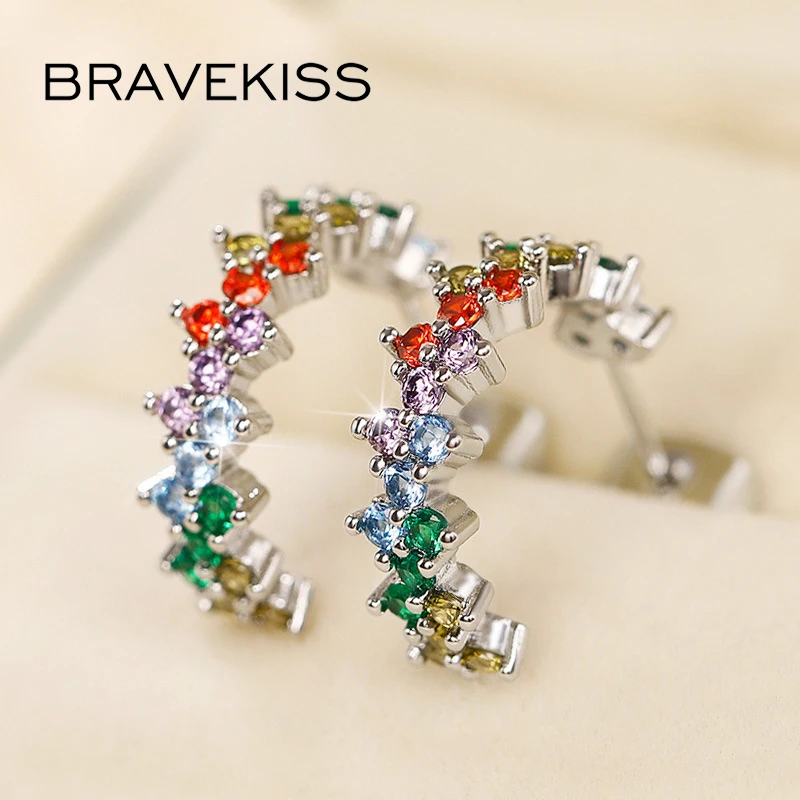 Bravekiss Color AAA+ Cubic Zirconia Earring for Women Jewelry NEW Fashion Blossom Boucle D'oreille Femme Gifts Wholesale UE0892