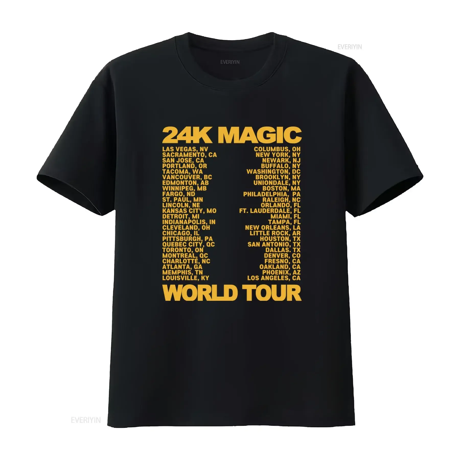 Bruno Mars 24K Magic World Tour T Shirt for Men Size L vintage Washed Versatile Stretched Casual streetwear Soft homme Unisex