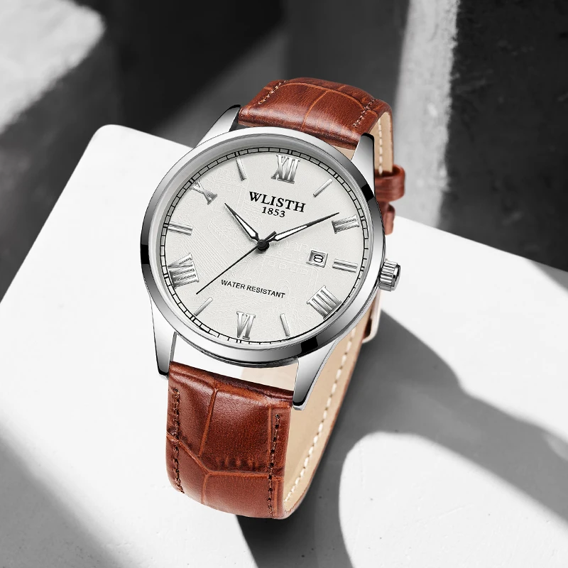 Relógios masculinos marca superior de luxo relógios quartzo para homem couro marrom esportes relógios pulso casual à prova dwaterproof água relogios masculino