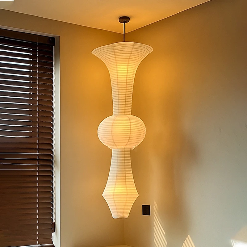 

Modern Wabi Sabi Wind Rice Paper LED Pendant Lights for Living Room Bedroom Bedside Lamp Duplex Loft Clothing Store Decor
