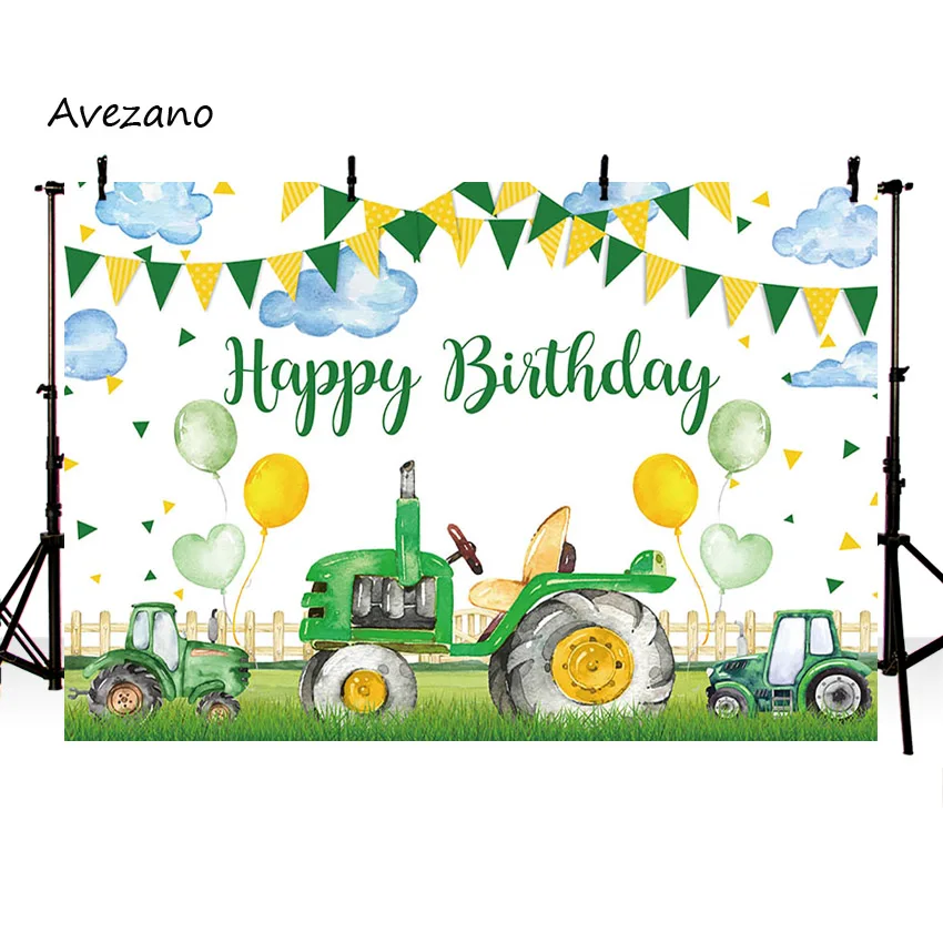 خلفيات Avezano جرار للتصوير الفوتوغرافي بالون العشب راية الطفل الصبي عيد ميلاد سعيد خلفية صور استوديو ديكور الحفلات