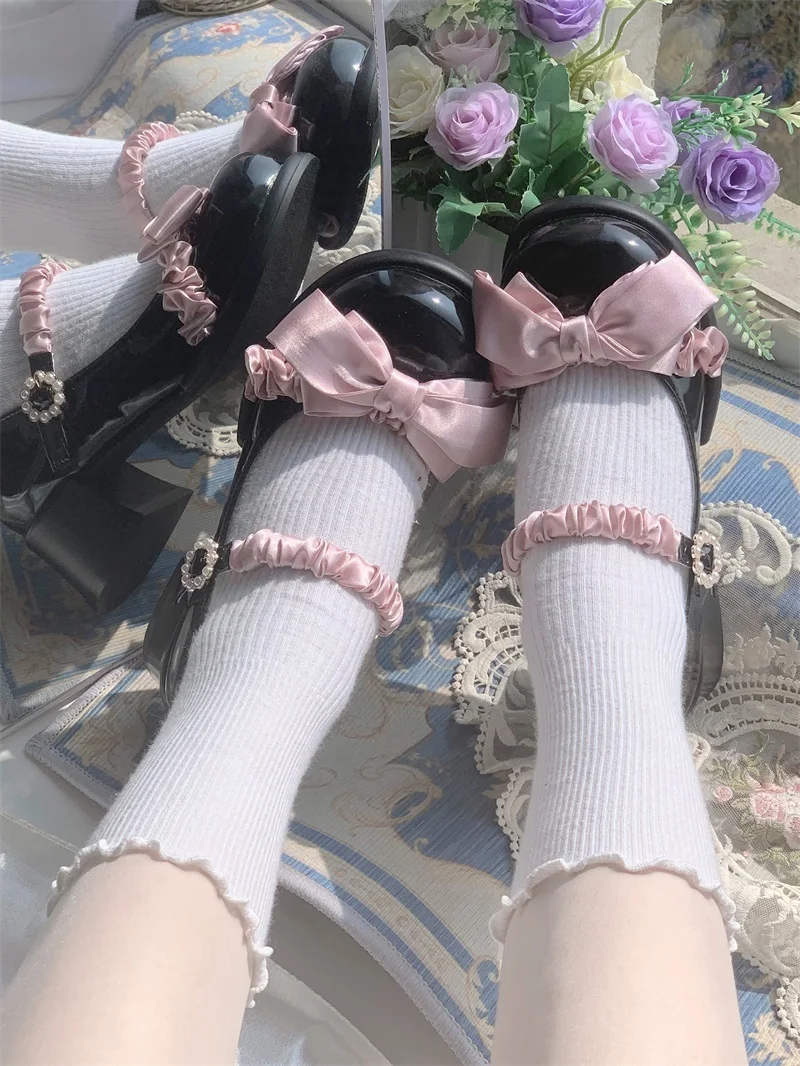 Original round head cute bow women's shoes lolita with fashion elegant casual cute sweet girl Lolita single shoes