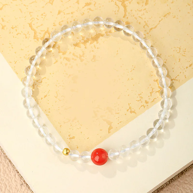 Stesso stile Bracciale acquamarina di lusso con luce di cristallo bianco naturale Stringa di gioielli con granato di agata rossa del sud