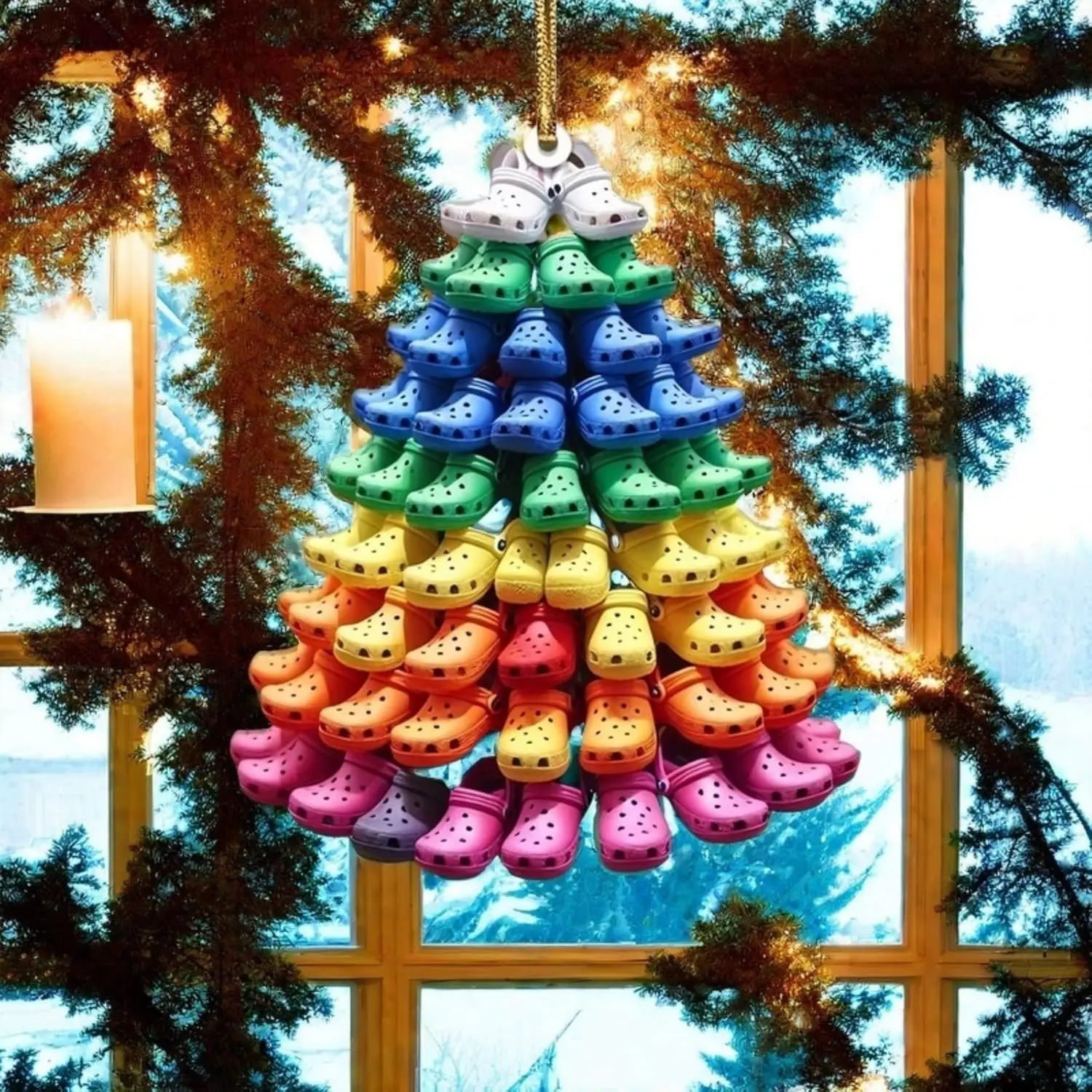 for Crocin Christmas Tree Ornament, Acrylic Glass 2D Flat Stacked Miniature Slippers Club Christmas Ornament Decor Mini Slides
