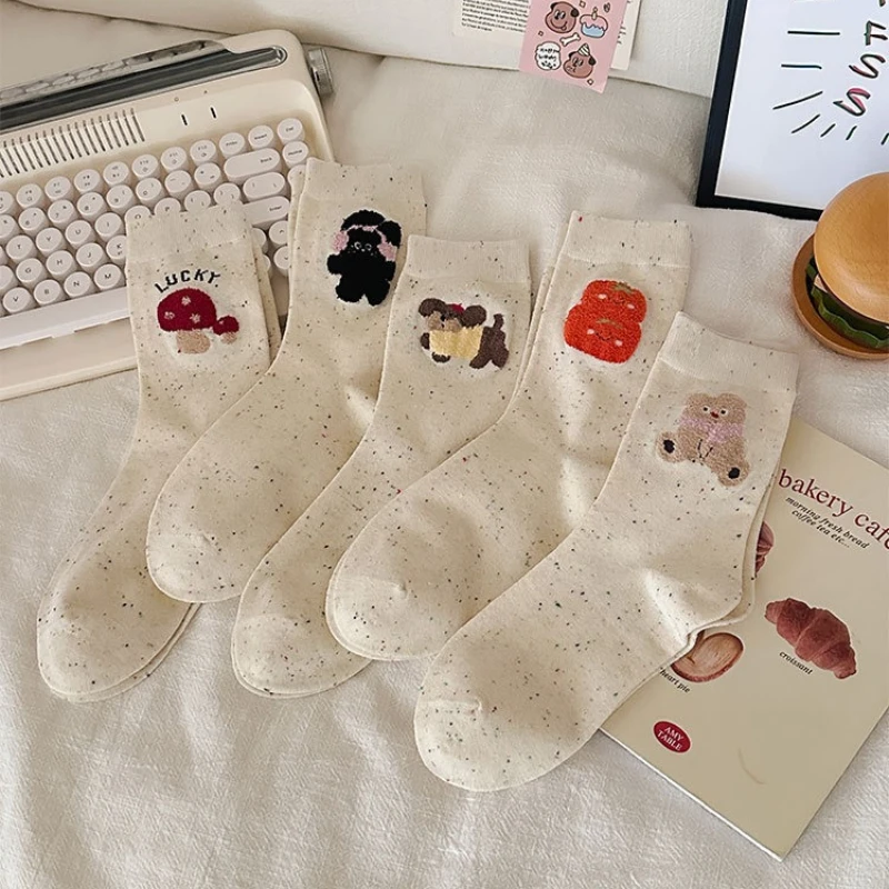 

1/5 пар милых женских носков средней длины с героями мультфильмов, весенне-осенние дышащие, впитывающие пот, устойчивые к запаху, милые повседневные носки