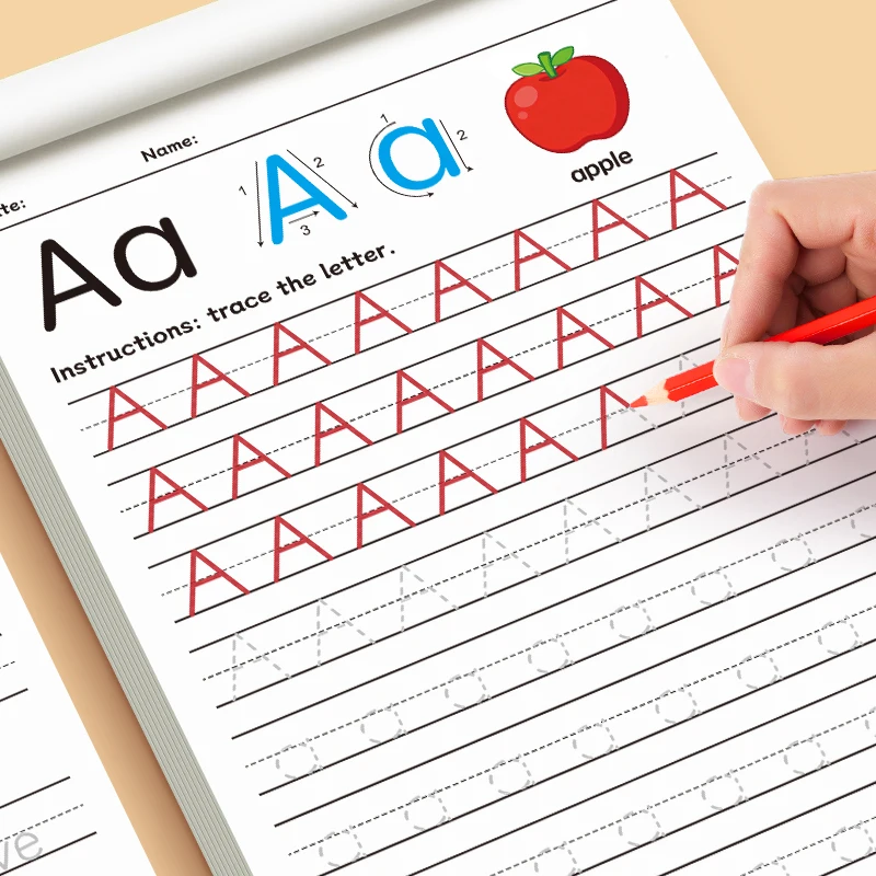 

Рабочая тетрадь с отслеживающими буквами ABC: забавное письмо с алфавитом, распознавание букв и словарные упражнения для детей, красочные иллюстрации