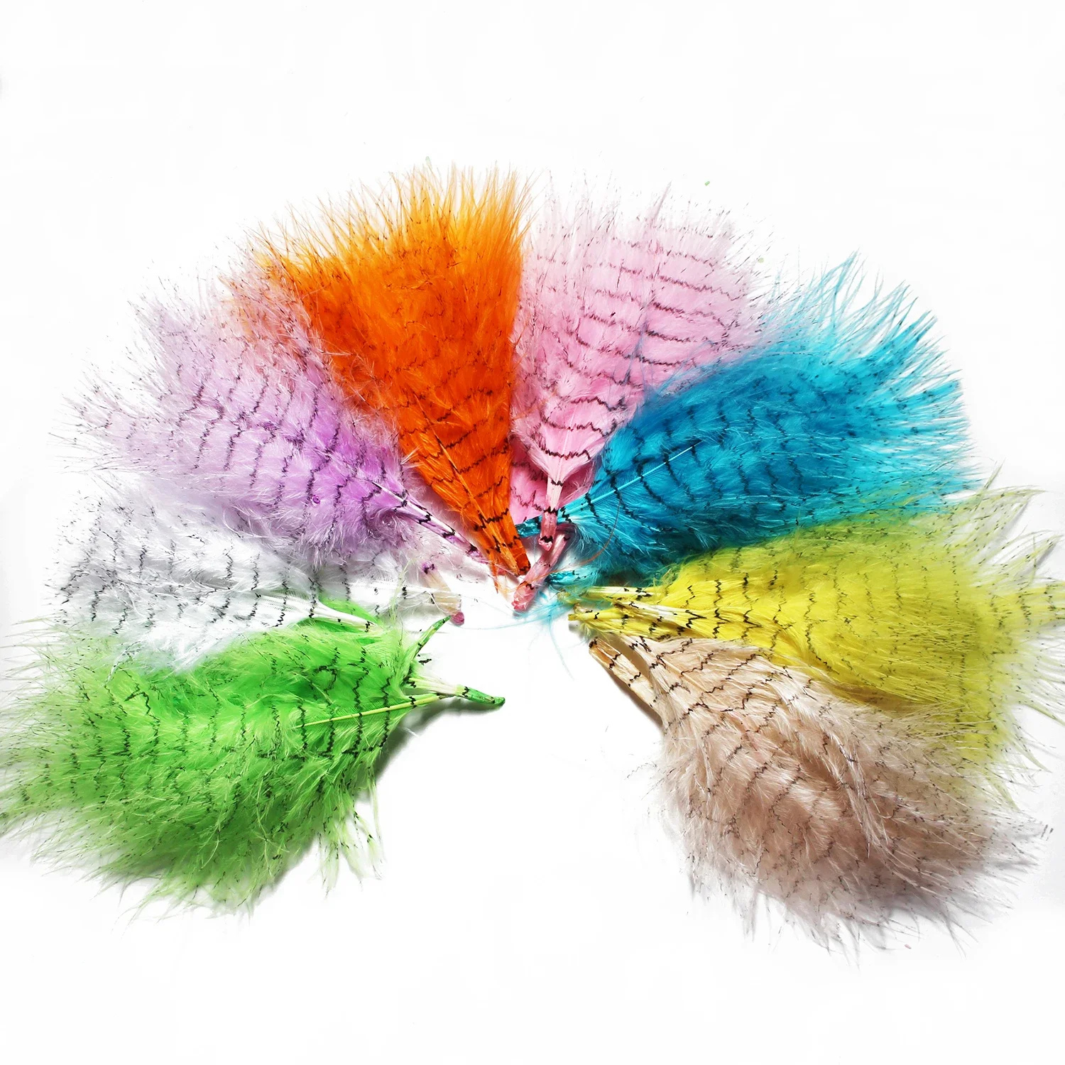 

Tigofly 80 pcs 8 Colors Barred Printed Striped Turkey Marabou Blood Feathers Woolly Bugger Streamers Fly Tying Materials