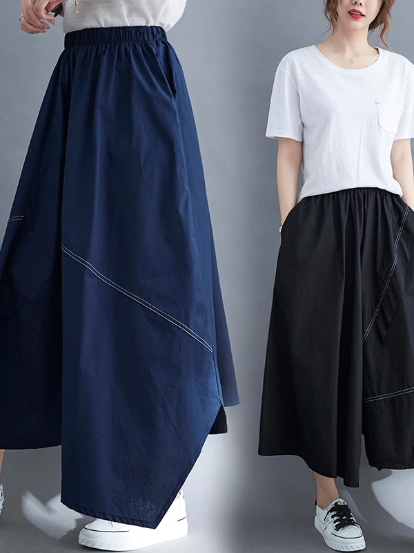 

Женская свободная художественная юбка большого размера с асимметричным подолом, двусторонняя универсальная длинная хлопковая повседневная юбка