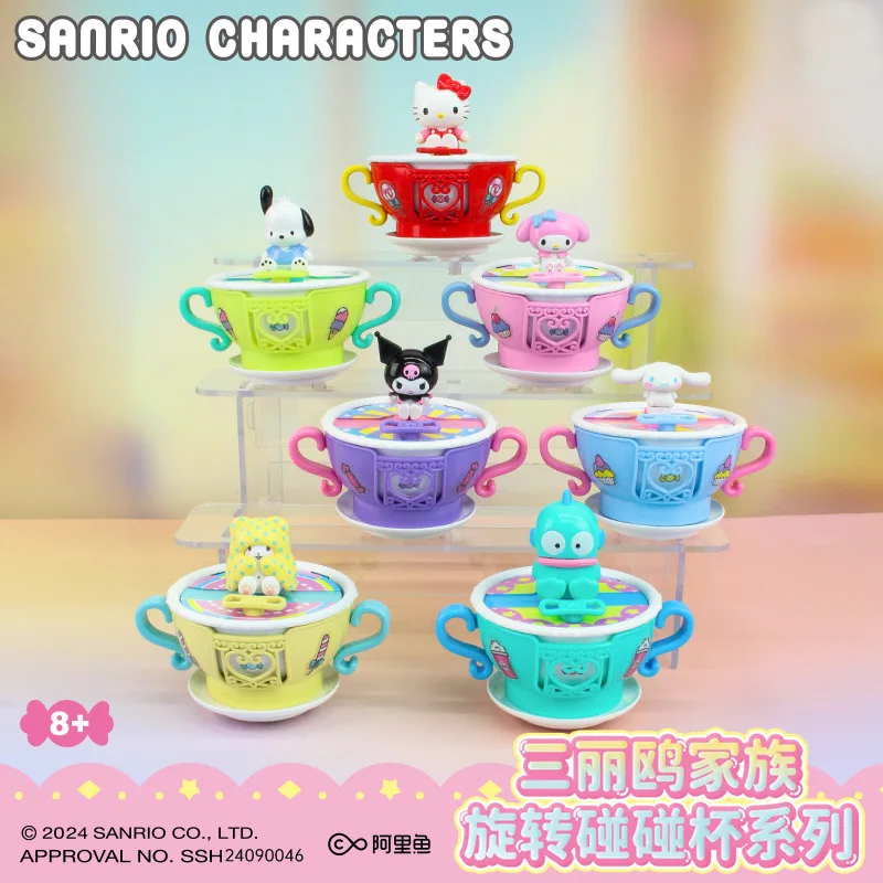 

New Sanrio Family Rotating Clink Cup Series Blind Box Toys Hangyodon Kuromi Hellokitty 50th Anniversary Ornaments Holiday Gifts