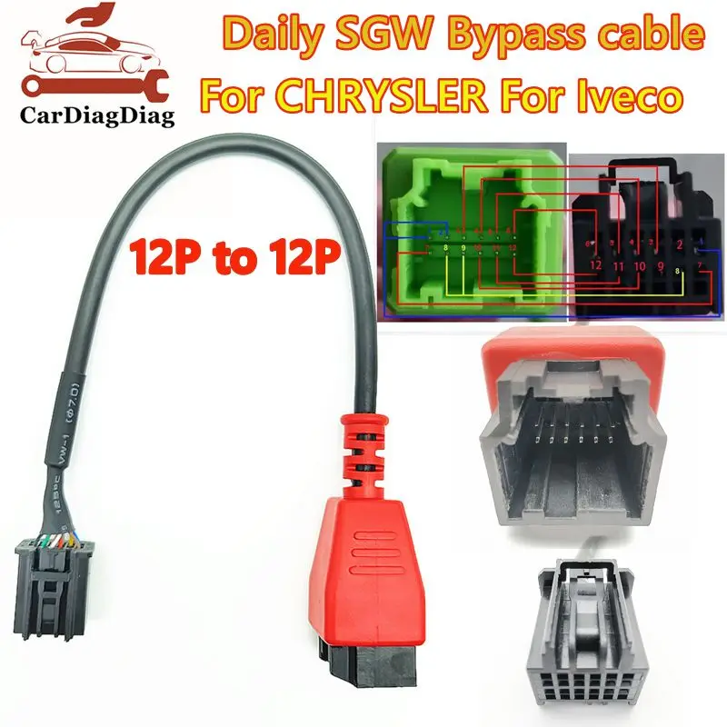 High Quality Daily SGW Bypass Cable For CHRYSLER For Iveco 12P Male to 12P Female OBD2 Cable Universal Adapter Cable Best Price